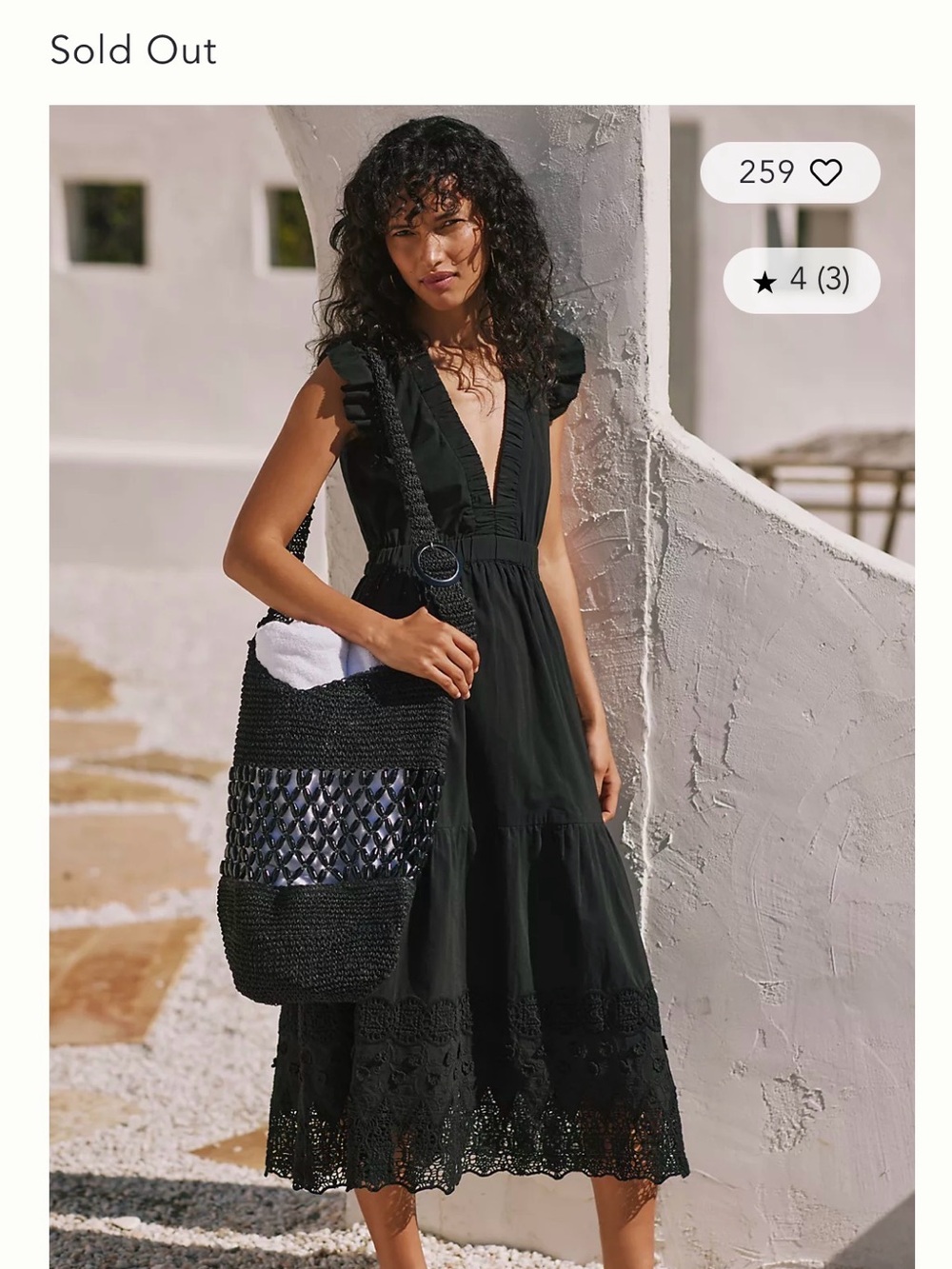 sundays Black Lace-Trim Midi Dress